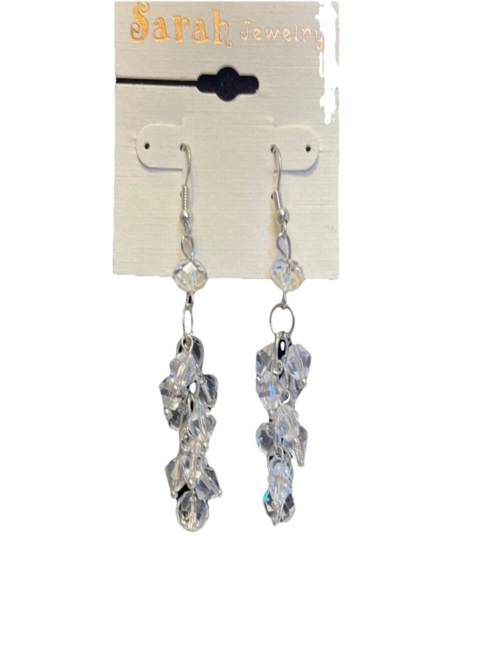Clear Bead Cluster Dangle Earrings Beaded Chandelier Silver Tone Hardware Sarah